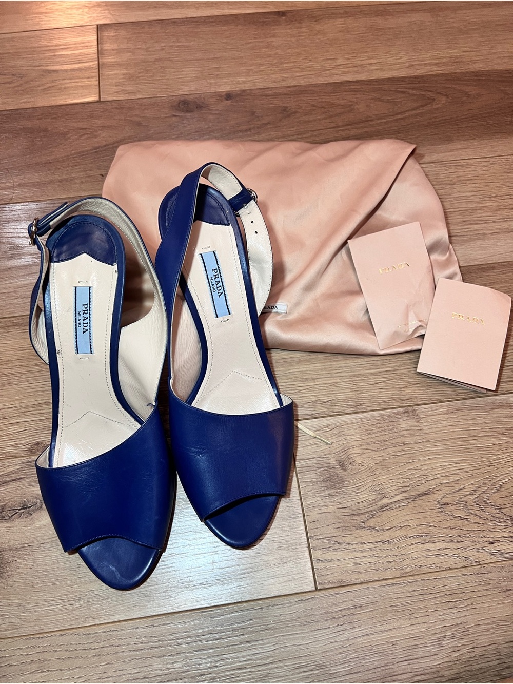 Prada Navy Leather Open-Toe Slingback Heels- 39